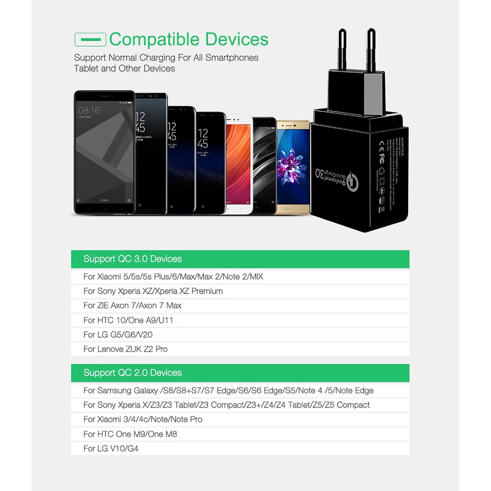 Cốc Sạc Nhanh Qualcomm Qc 3.0 4 Cổng Cho Android Iphone Hp Samsung Xiaomi Mới