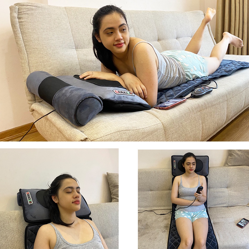 Đệm massage toàn thân 10 bi lăn, có ngải cứu, đa điểm rung, massage cổ riêng biệt, có sưởi. Đệm masage cao cấp