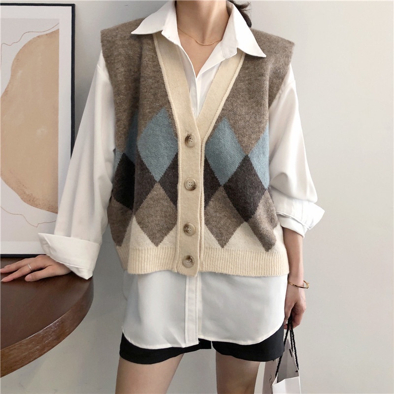 MS448 Áo gile len hoạ tiết trám kiểu dáng Hàn Quốc