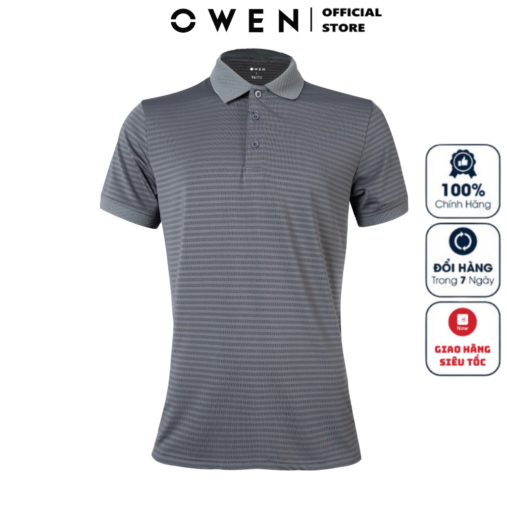 Áo Thun Polo Nam Ngắn Tay Có Cổ Bẻ OWEN APV220364 Phông Màu Ghi Đậm Kẻ Ngang Vải Poly Thể Thao Cao Cấp Dáng Body Fit