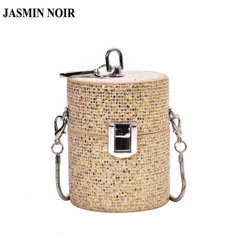 Túi đeo vai JASMIN NOIR hình hộp mini dây chuỗi mảnh đính kim sa thời trang dành cho nữ
