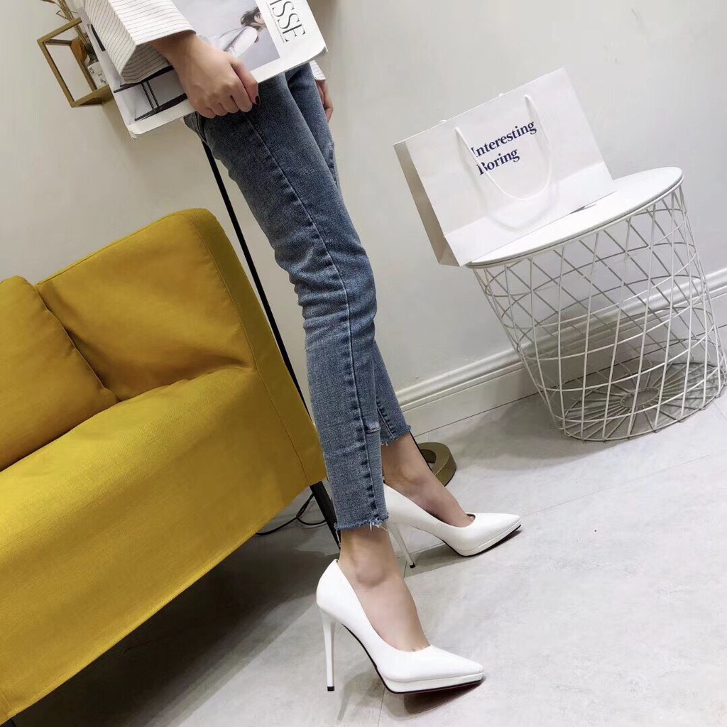 Giày cao gót nữ đế nhọn 10 phân chất da bóng Full 3 màu cực hót (Đen, Trắng, Nude) | BigBuy360 - bigbuy360.vn