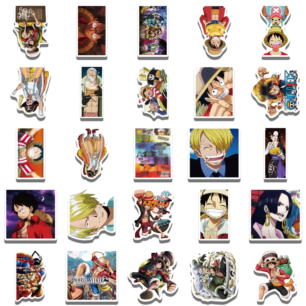 Bộ 50 miếng dán chống thấm nước in họa tiết anime One Piece dùng trang trí laptop hành lý
