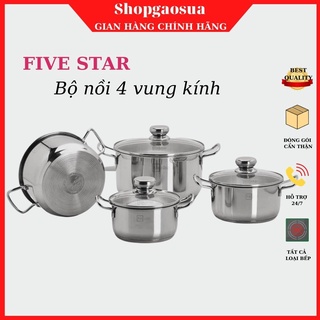 Bộ nồi Fivestar FSB4001 4 chiếc vung kính inox 430 sáng bóng dùng mọi loại bếp, hàng chính hãng bảo hành 5 năm