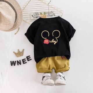 Bộ Áo Thun Cotton + Quần Jeans In Hình Chuột Mickey Thời Trang Mùa Hè Cho Bé Trai