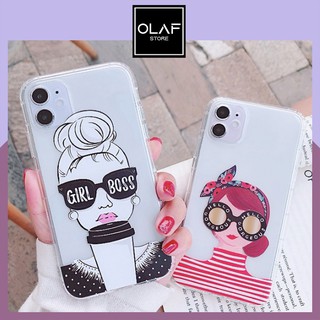 Ốp iPhone trong suốt in hình cô gái Girl Boss dễ thương cho 7/8/Se/7 plus/8 Plus/X/Xs Max/11 Pro Max