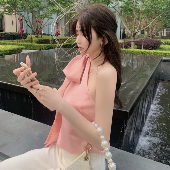 Áo kiểu nữ tiểu thư lệch vai thắt nơ Emilyshop ulzzang