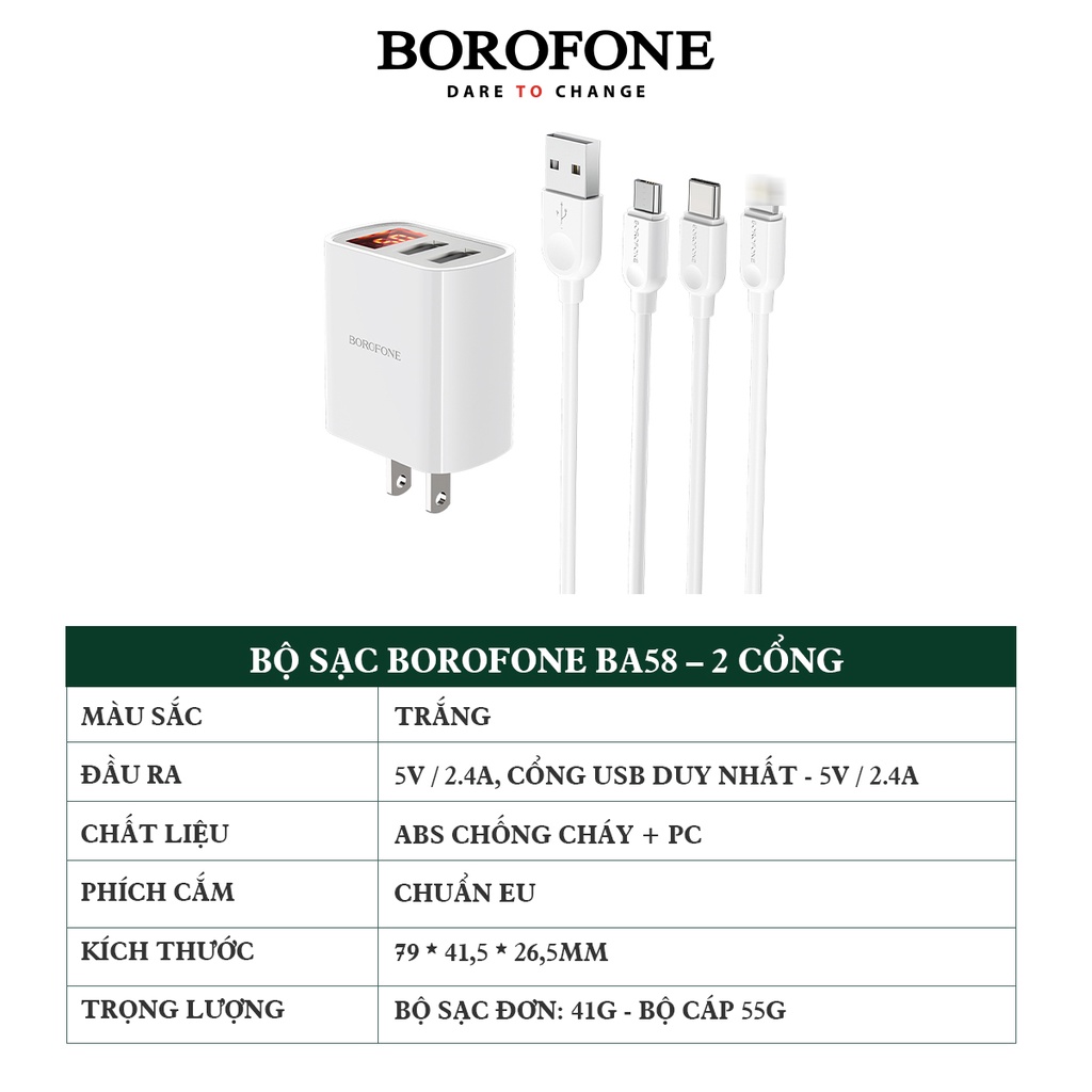 Bộ sạc 2 cổng Borofone BA58 - AK Mobile