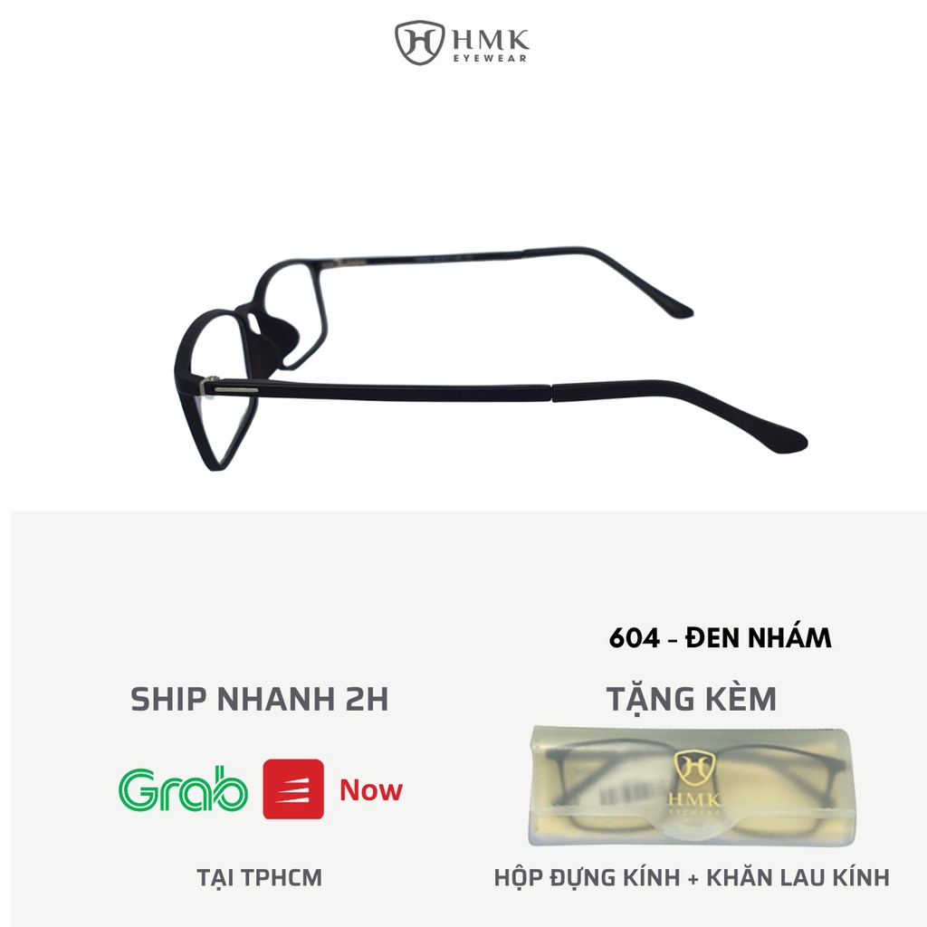 Gọng kính cận Nam/Nữ HMK màu sắc thời trang 604 đen nhám