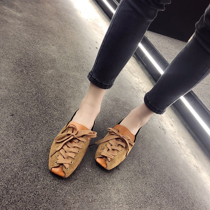 Giày lười mũi vuông phong cách vintage cho nữ