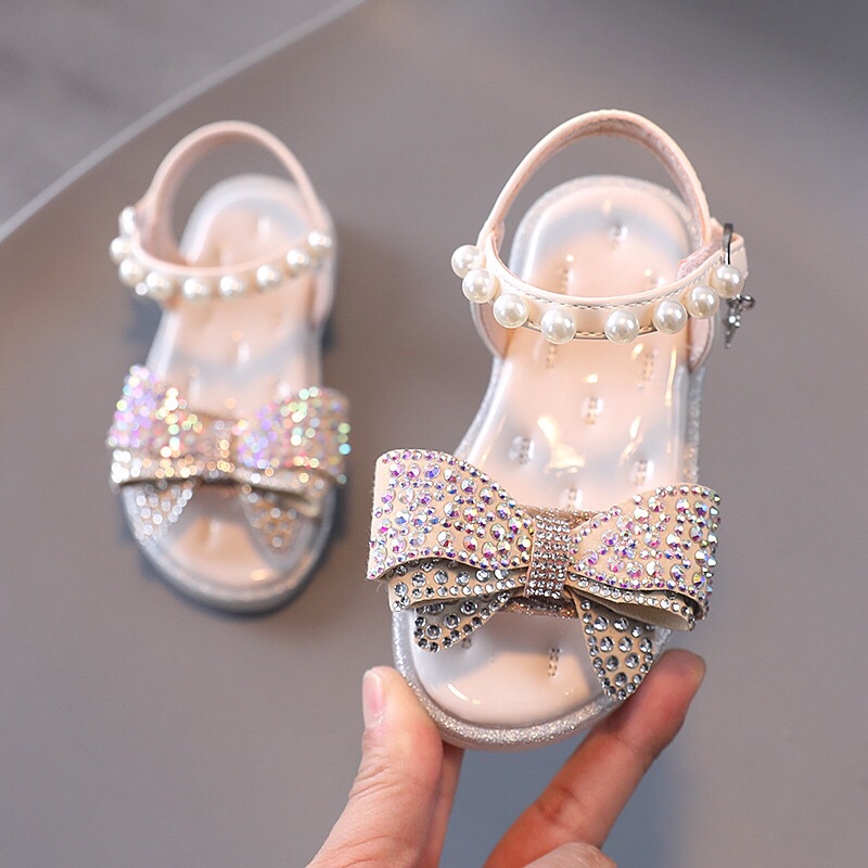 Sandal bé gái hoạ tiết nơ đính hạt cho bé FA68