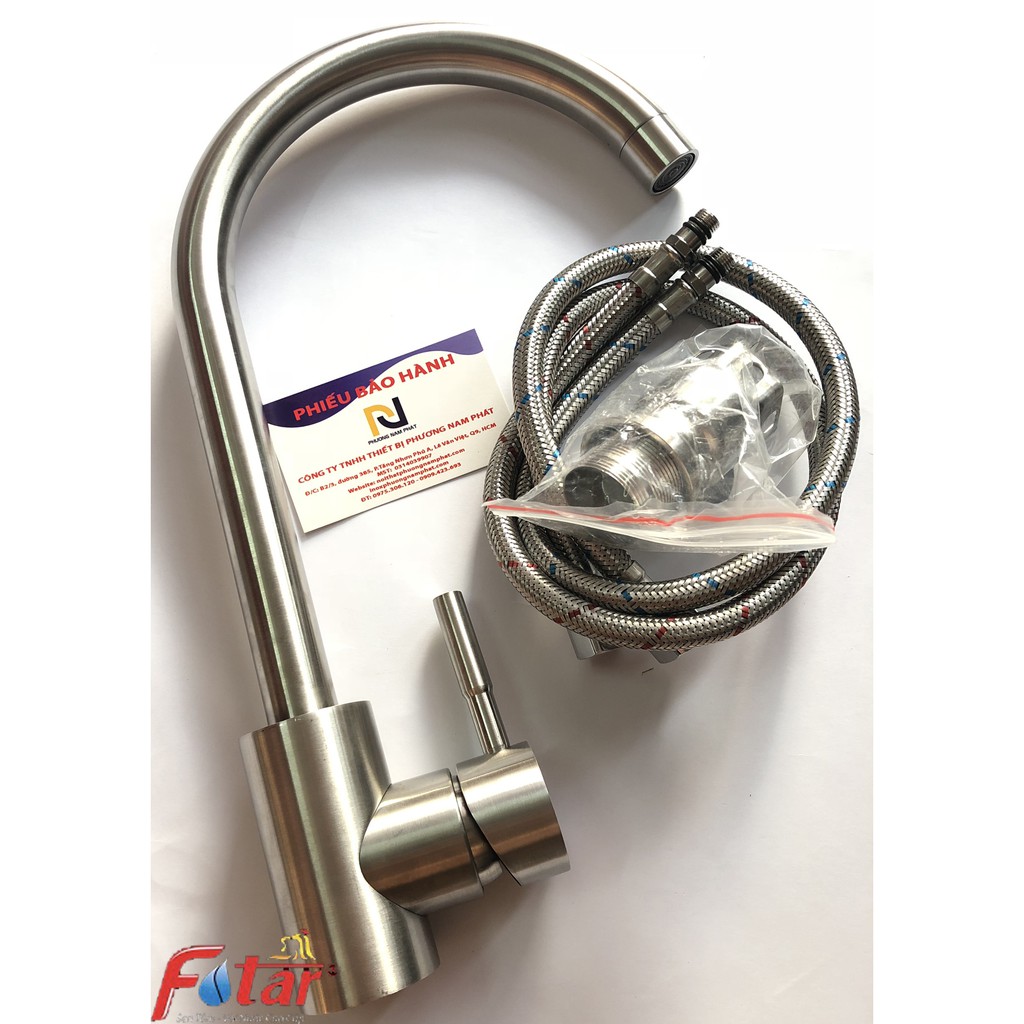 [VÒI TRÒN NƯỚC MẠNH] Vòi Rửa Chén Bát Nóng Lạnh INOX 304 N4002 Fotar Quay 360 độ dùng được 2 hộc chậu và 2 dây VÒI SỐ 6 | BigBuy360 - bigbuy360.vn