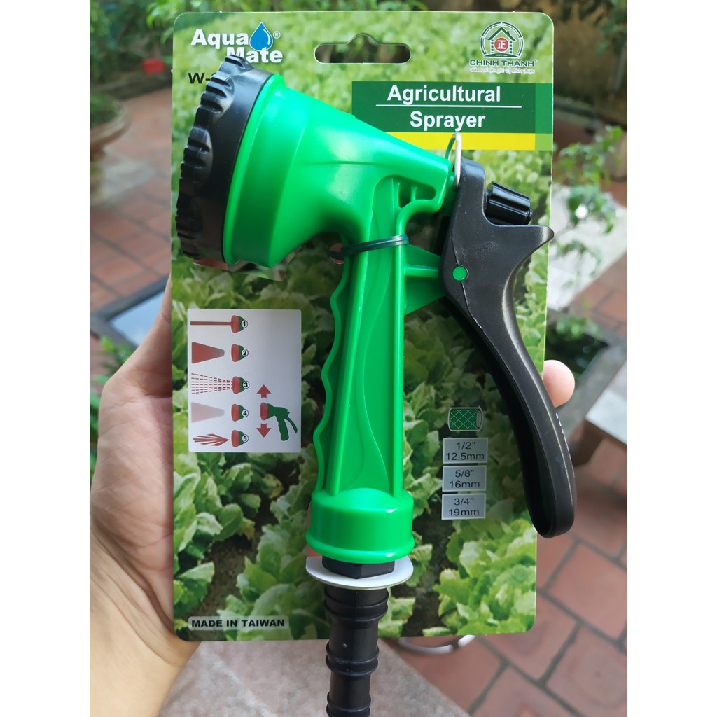 Vòi tưới cây tăng áp Agricultural Sprayer 5 chế độ phun dạng vuông xịt hoa cây cảnh, rửa vệ sinh W-9108