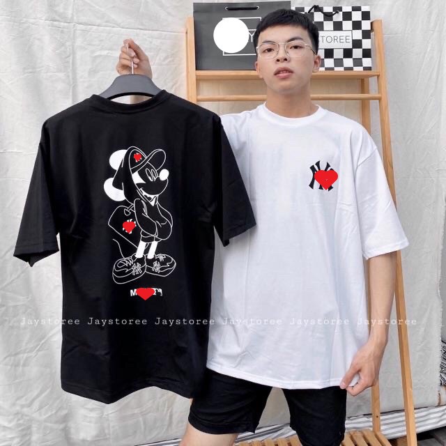 Áo thun tay lỡ nam nữ form rộng chất vải cotton mát mềm mịn thấm hút mồ hôi in hình chuột micky | BigBuy360 - bigbuy360.vn