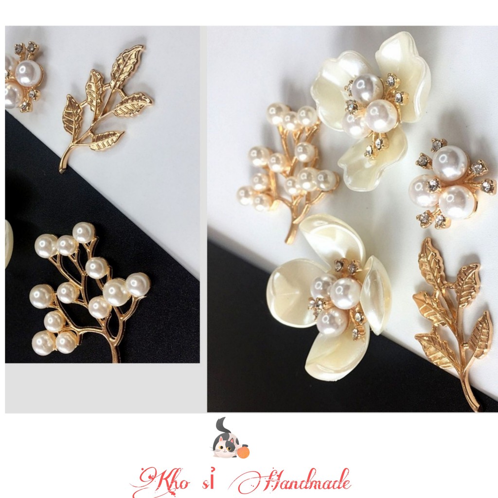 Cành 5 lá mạ kim loại 2.5*4.2cm - Phụ kiện đính túi, ví, hoa vải, bờm nơ, cài áo  Handmade