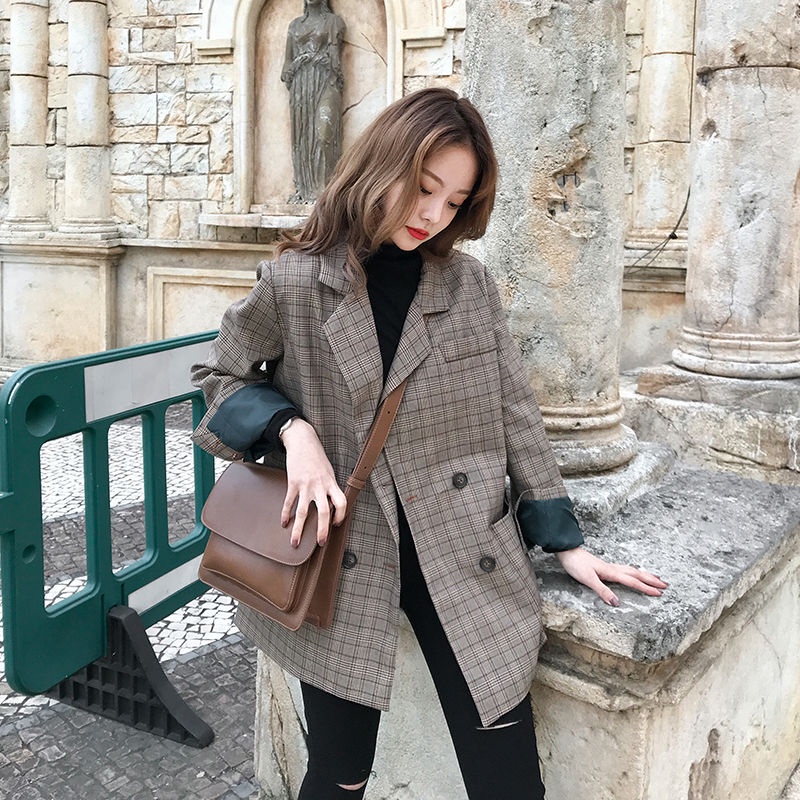 Áo khoác vest IELGY nhỏ dáng rộng họa tiết kẻ sọc retro thời trang Hàn Quốc cho nữ