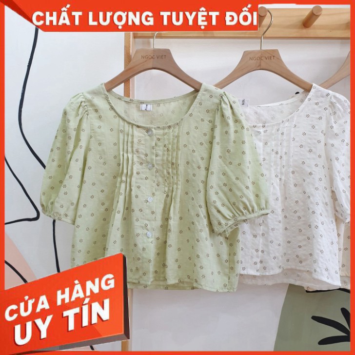 Áo Babydoll hoa nhí tay lỡ có nếp xếp ly ngực siêu xinh /hình thật