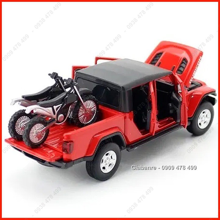 Xe Mô Hình Kim Loại Bán Tải Jeep Rubicon Gladitor Kèm 2 Moto - Tỉ Lệ 1:32 – 9732