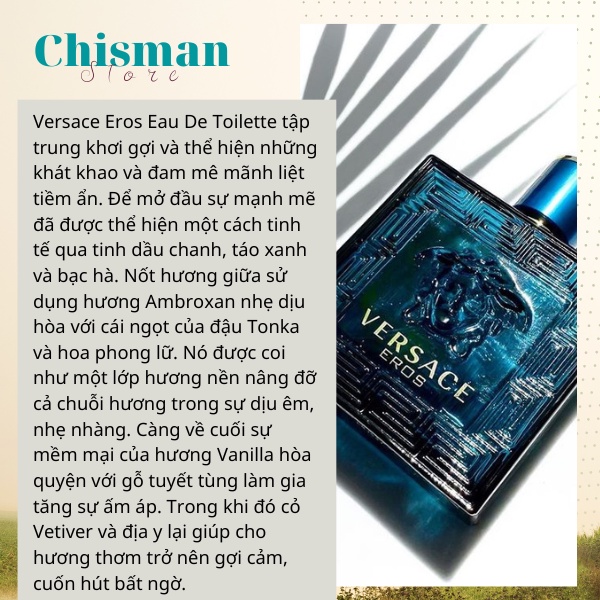 Nước hoa nam VERSACE EROS 100ml lịch lãm đẳng cấp phái mạnh lưu hương lâu- Chisman