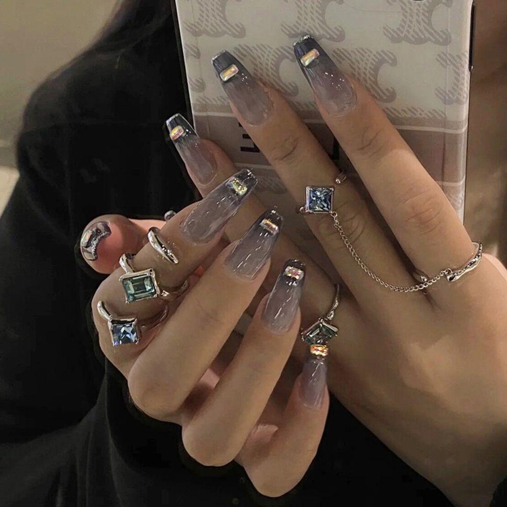 Set 24 Móng Tay Giả Trong Suốt Trang Trí Nghệ Thuật