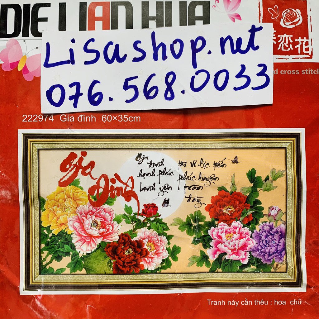 Tranh thêu chữ thập GIA ĐÌNH 60x35cm chưa thêu 3d 222974