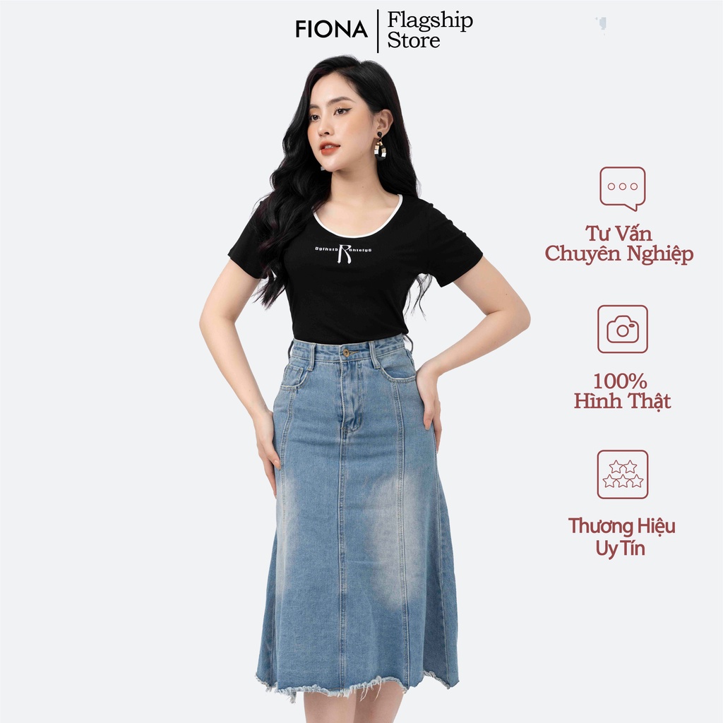 Chân váy bò dáng đuôi cá dài qua gối, chân váy Jeans FIONA B242001