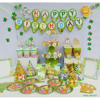 Set trang trí sinh nhật rừng xanh - set thôi nôi cho bé