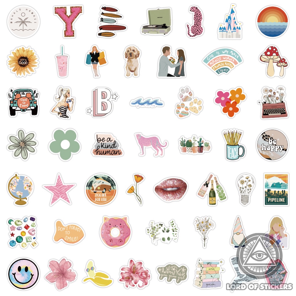 Set 50 Nhãn Dán Sticker Cute VSCO Phong Cách Hoạt Hình Chống Thấm Nước Trang Trí Mũ Nón Bảo Hiểm, Laptop, Điện Thoại, Sổ