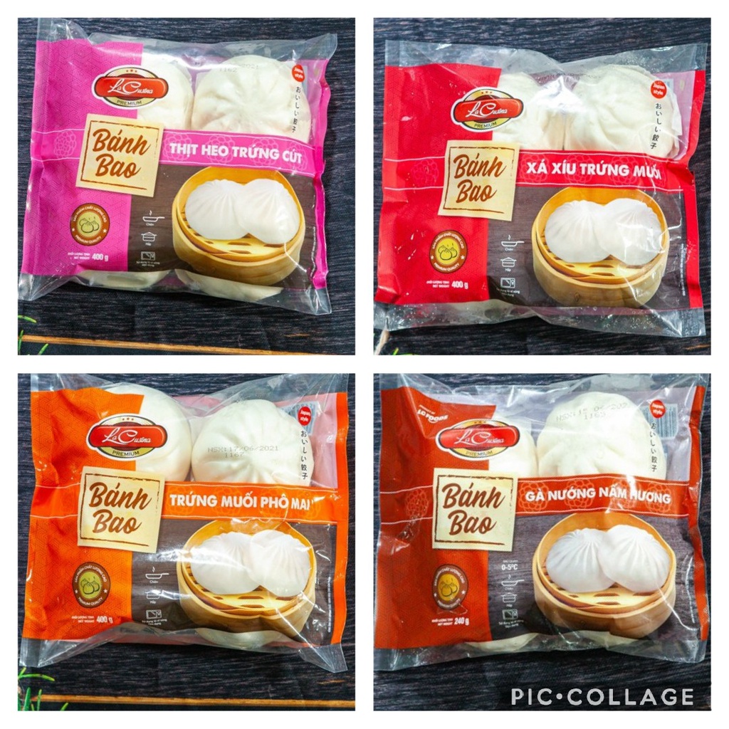 BÁNH BAO MẶN 4CÁI/gói 440g Nhân Xá xíu trứng muối/ Phô mai trứng muối/ Gà nướng nấm hương/ thịt trứng cút