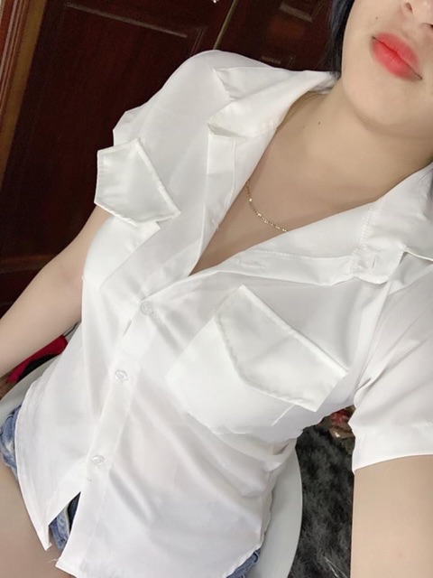 Áo sơ mi ngắn tay 2 túi - freesize dưới 55kg- Carotshop