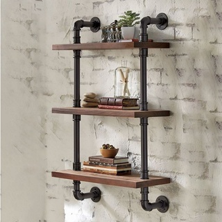 Kệ treo tường gỗ 3 tầng kệ ống nước phong cách vintage chất liệu ống sắt lắp ráp trang trí nhà và quán cafe