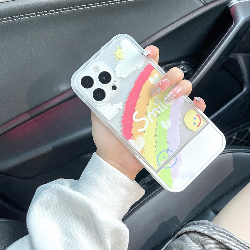 ốp iphone Điện Thoại TPU Họa Tiết Cầu Vồng &amp; Mặt Cười Kèm Giá Đỡ Cho iPhone 11 pro max X Xr Xs 7 8 14 Plus Se 2020 12 pro max 13
