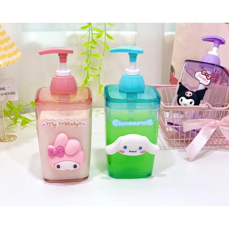 Bình đựng xà phòng rửa tay dạng nhấn trong suốt hình hello kitty xinh xắn 420ml