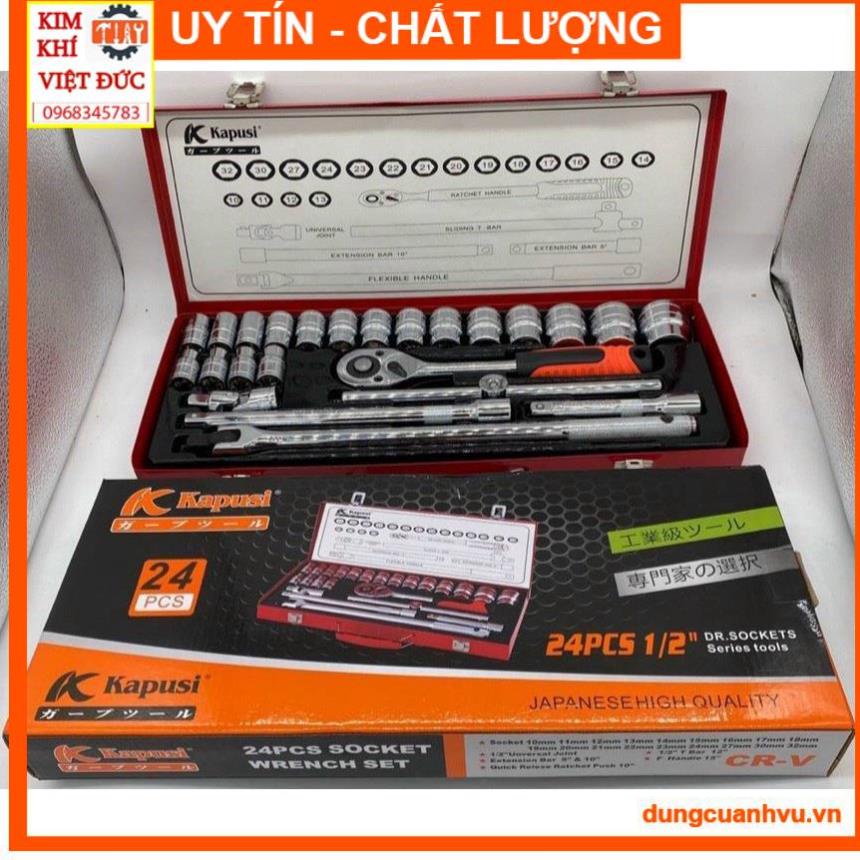 Bộ tuýp khẩu chính hãng Kapusi 24 chi tiết hệ 1/2 inch chuyên để sửa xe máy, ô tô