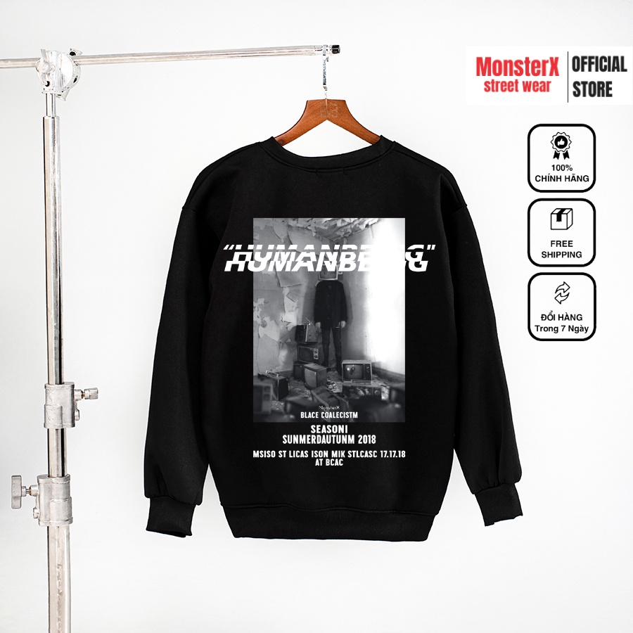 Áo dài tay trơn NỈ BÔNG Unisex Monster X Street Human Being Sweater Ulzzang cặp đôi nam nữ form rộng oversize Hàn Quốc