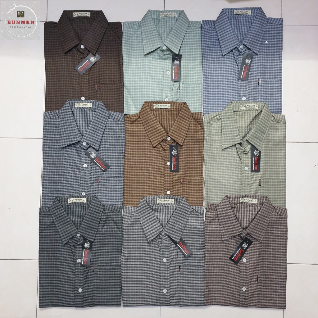 [HCM] Áo Sơ Mi Nam Trung Niên Tay Ngắn Vải Đũi Cao Cấp Siêu Mát From Rộng Rãi Thoải Mái Họa Tiết Caro Size Từ 50-90kg