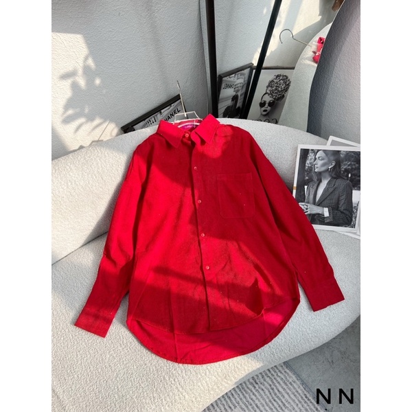 ÁO SƠ MI NHUNG TAY BỒNG FROM RỘNG MS21001