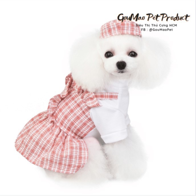 [Mã PET50K giảm Giảm 10% - Tối đa 50K đơn từ 250K]  váy mùa hè dành cho chó mèo : váy caro + nón