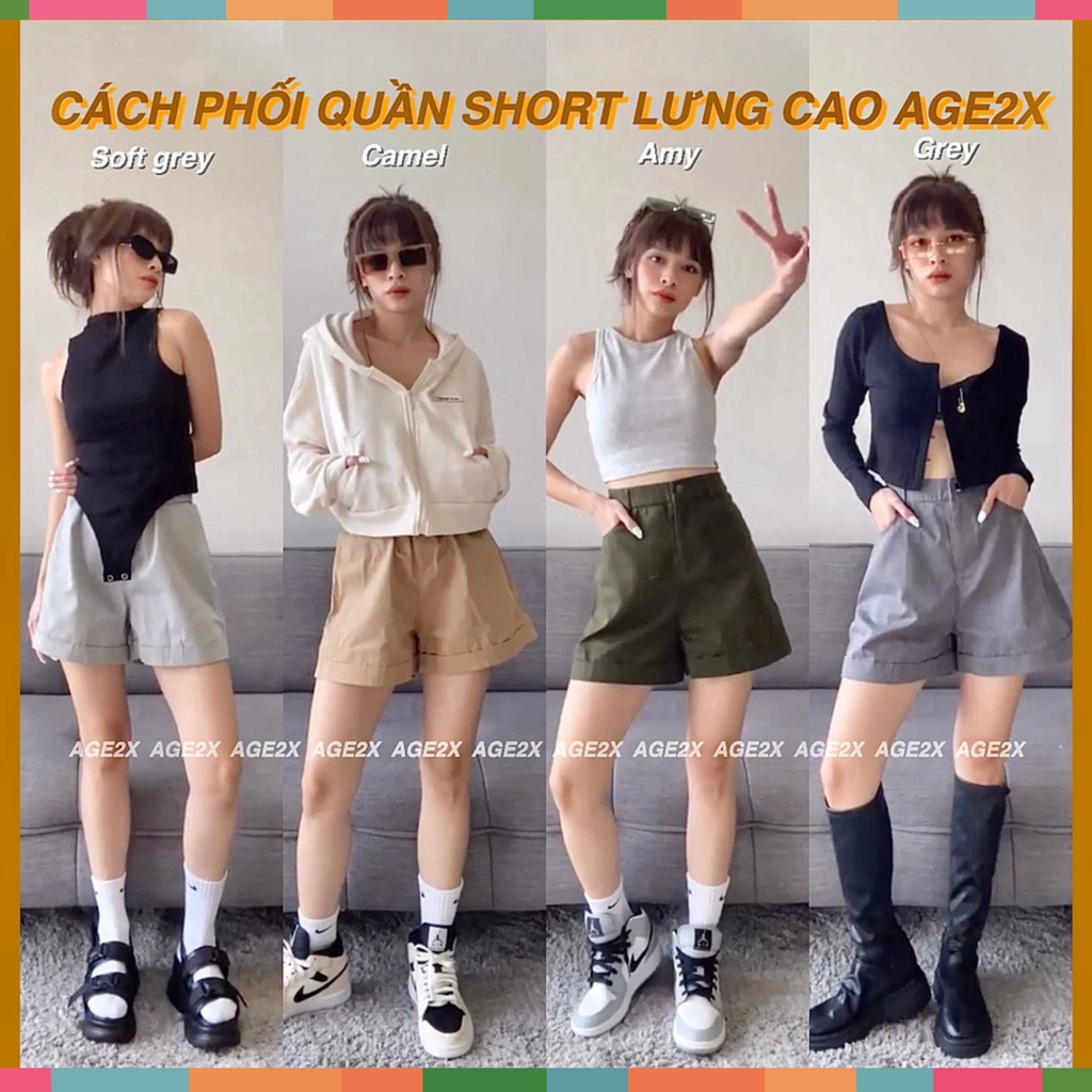 Quần Short Ống Rộng Lưng Cao Vải Kaki Cotton Thời Trang Năng Động Cá Tính Cho Nữ