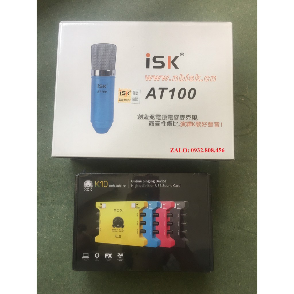 Bộ Sound Card K10 - 2010 và Micro ISK AT100 Chính Hãng Có Tem Mã Mạch - Chân Kẹp Mic - Màn Lọc