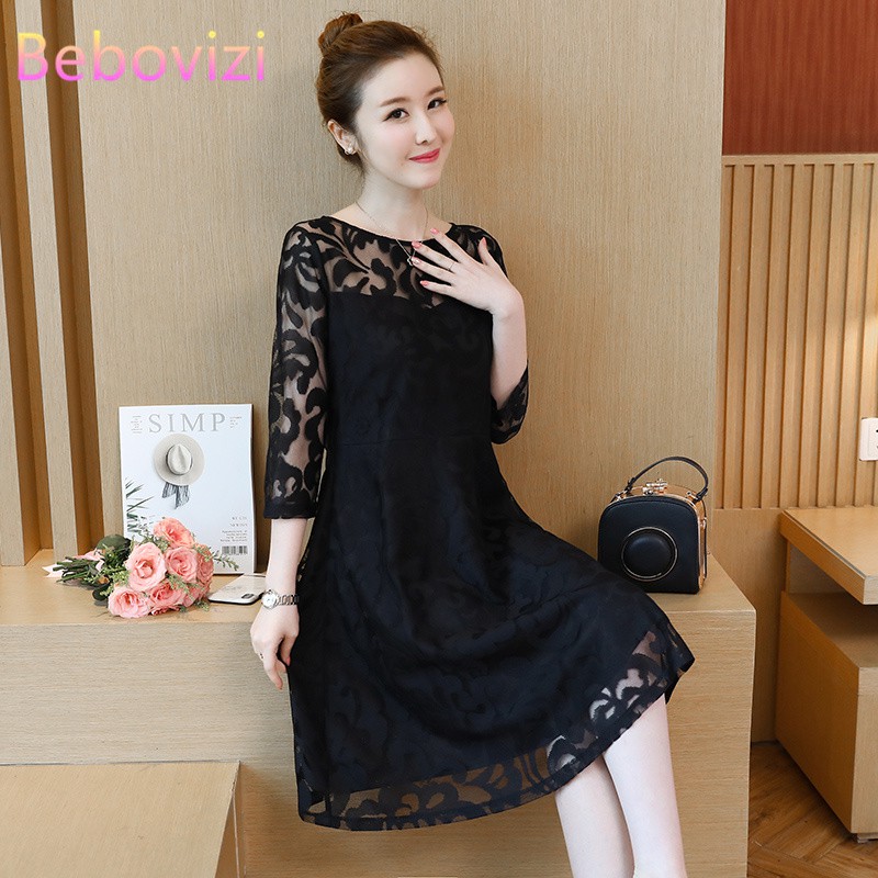Freeship từ 50K - Fashion O-Neck Short Sleeve Women Maxi Dresses Korean Lace Party Office Dress | BigBuy360 - bigbuy360.vn