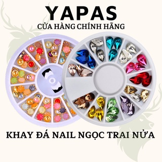 Đá nail đính móng YHB khay mix 12 màu Yapas crytal , đá khối ngọc trai nửa gắn móng trang trí nail siêu sáng
