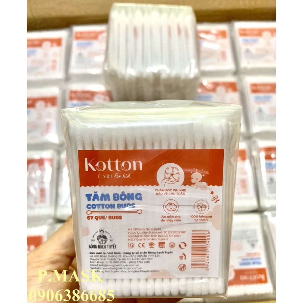 Lốc 10 gói tăm bông Kotton Care For Kid chính hãng Bông Bạch Tuyết ( 57 Que/ gói zíp ) - Tăm bông cho bé đầu tăm nhỏ