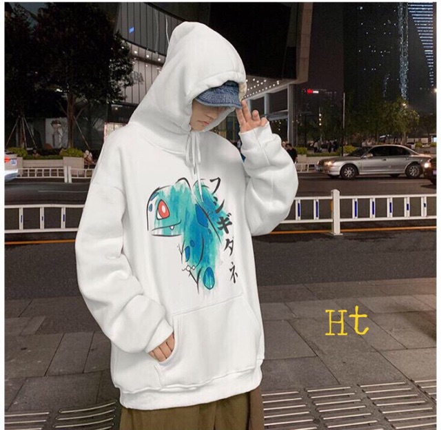 Áo hoodie nỉ bông pokemon ếch xanh chữ Nhật