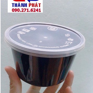 50 Thô nhựa đen 500ml có nắp- hộp tròn đen đựng chè 500ml - Thố tròn đựng thức ăn nóng lạnh