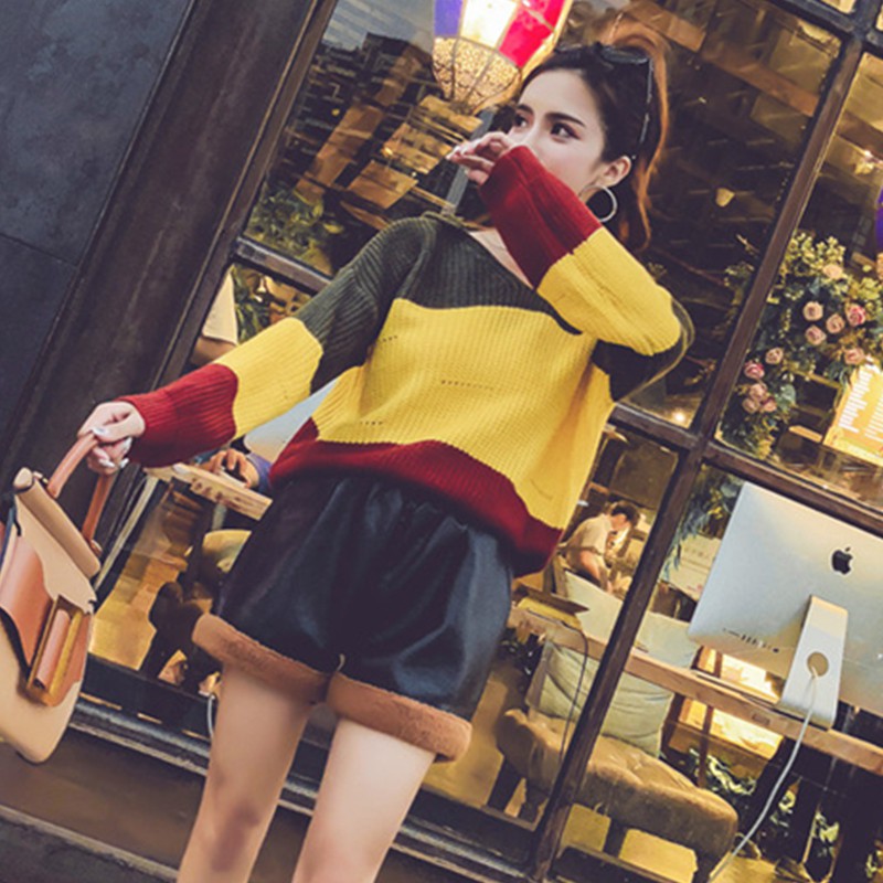 Áo len trùm đầu V- cổ + quần da PU quảng châu order | BigBuy360 - bigbuy360.vn