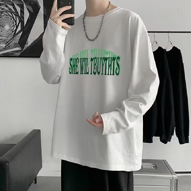 Áo Thun Tay Dài Dáng Rộng In Chữ Phong Cách Thời Trang Nhật Bản Cho Nam Giới Có size M-5XL