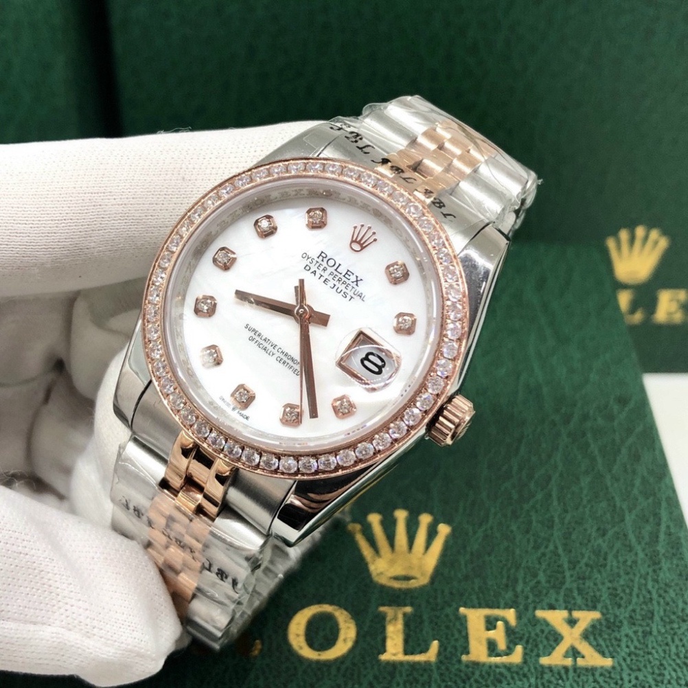 Đồng Hồ Nam RoLex DayJust Sapphire RA25 Mặt Trắng viền đá Máy cơ Automatic Nhật
