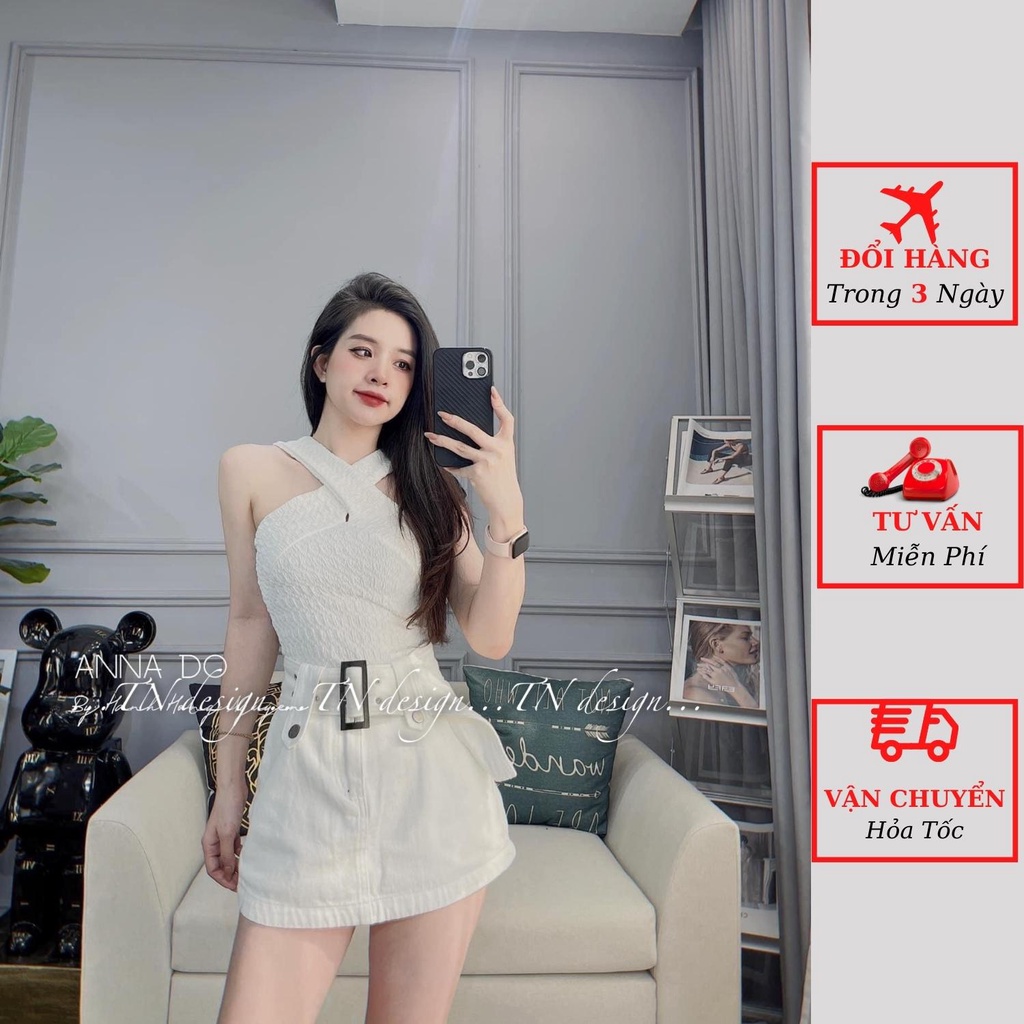 Áo 2 dây nữ xốp nhăn cổ yếm đan chéo ôm body phong cách sexy ulzzang Hàn Quốc