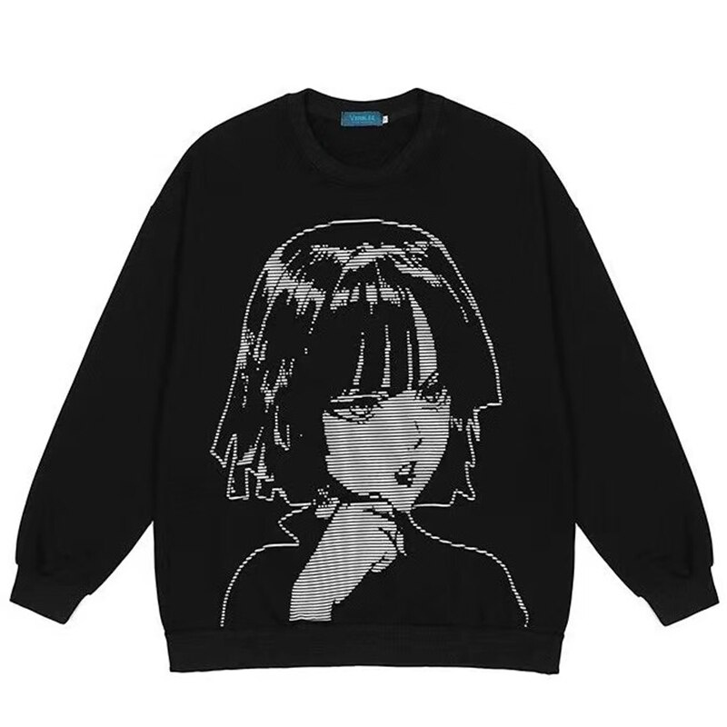 Áo hoodie Cổ Tròn Dài Tay In Họa Tiết Anime Y2K Phong Cách hip hop Đường Phố Cho Cặp Đôi